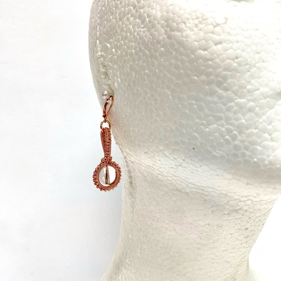 HANDMADE Clear Quartz Hand Wrapped Bare Copper Statement Dangle Earrings - Picture 2 of 10